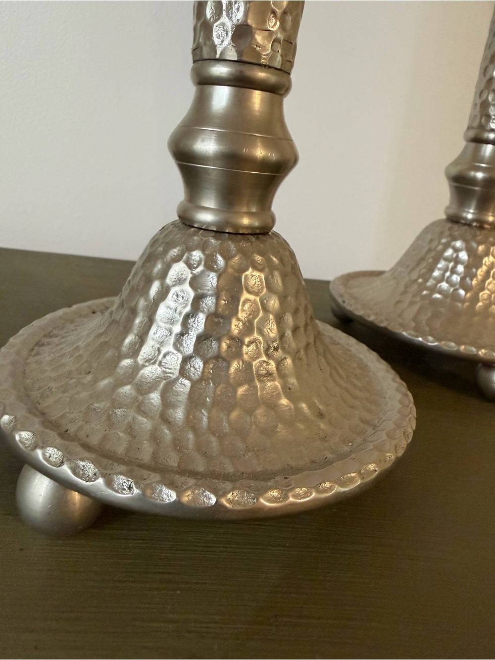 Hammered Metal Silver Candlestick Pair - SLAH - Picture 3 of 6